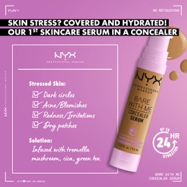 NYX Professional Makeup Concealer Serum, Skincare for Face and Body, Combats Dark Circles, Acne, Redness and Irritation, 24 Hours of Hydration, With Cica, Tremella Mushroom and Green Tea, Bare With Me, 9.6 ml, Shade: Light Tan