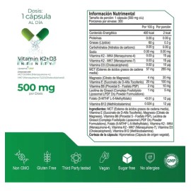 Eternal Nutrition Infinity Vitamina D3 y K2 | Liposomal (300 Caps) | Aceite de MCT y Folato | 300 Porciones, 500 mg | Salud Osea, Metabolismo del Calc