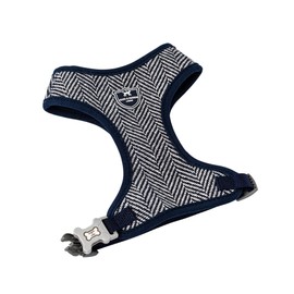 HUGO & HUDSON Tweed Dog Harness No Pull Adjustable Rear Buckle Vest, Navy Herringbone, M