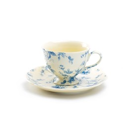 Grace Teaware Blue Rose Toile Fine Porcelain Tea Cup and Saucer