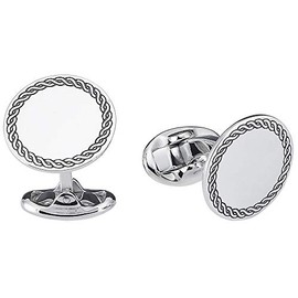 Vinani Design Cufflinks Round Rope Circle Blackened Shiny 925 Sterling Silver Men's Suit Shirt 2MAC, Sterling Silver
