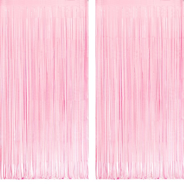 Pastel Pink Party Backdrop Decoration - GREATRIL Foil Fringe Streamers for Baby Shower/Donut/Cowgirl/Ice Cream/Sweet/Cloud/Unicorn/Princess Birthday - 3.2ft X 8.2ft - 2 Packs