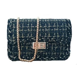 FGJKKK Women's Tweed Purses and Handbag PU Leather Woolen Chain Satchel Shoulder Bags Totes Crossbody Underarm Bag Clutch, Gold