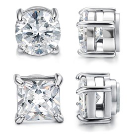 Kakonia 2 Pairs Stainless Steel Magnetic Stud Earrings for Men Women Non-piercing CZ Hypoallergenic