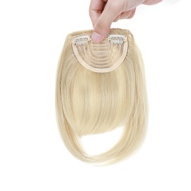 Fashion Clip In Bangs Hair Extensions Front Full Neat Bangs Fringe 2 Clips One Piece Thick Straight Hairpiece Accessories Hairpiece For Women Ash blonde mix bleach blonde
