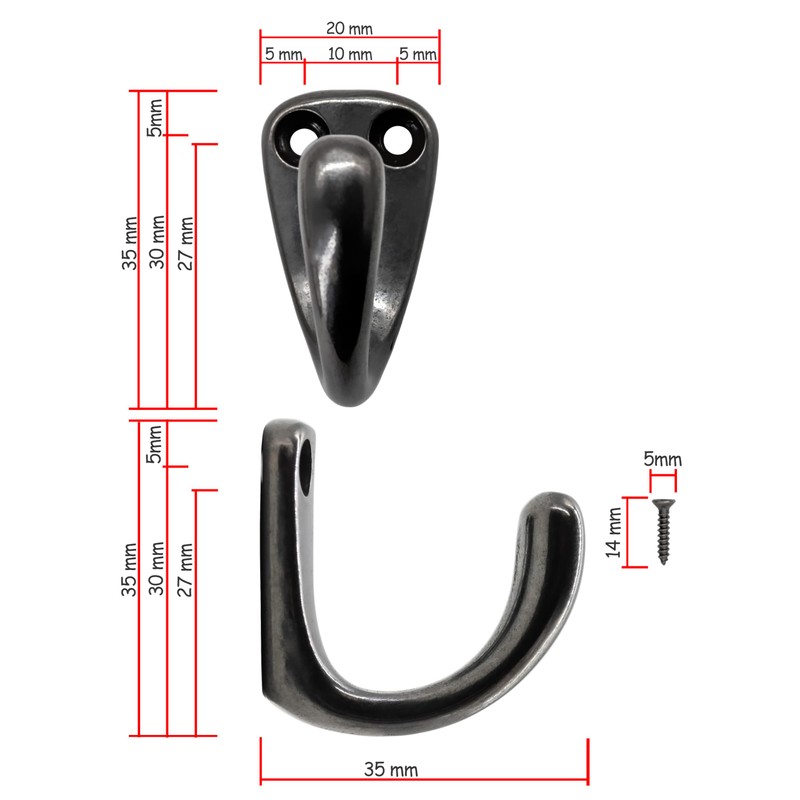Fuxxer Classic Coat Hooks, Towel Hooks, Iron Hooks, Anthracite, Black,