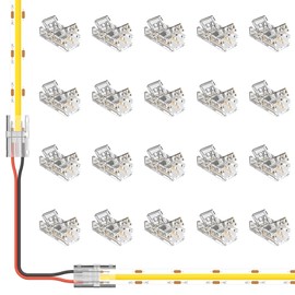 MIWISE 8mm Connectors Kit for 2-Pin COB LED Strip,20Pcs Strip-to-Wire Connectors,Solderless Extension Connectors for 5V/9V/12V/24V Single Color COB LED Strip Lights,for DIY Lighting Projects