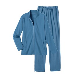 CATALOG CLASSICS Womens Sweat Suits 2 Piece Set Jogger Track Suits, Thin Stripe - XL, Heather Denim