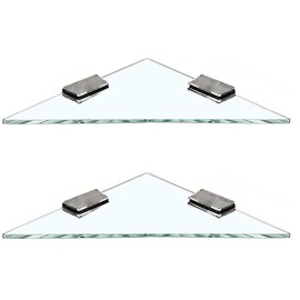 Melairy 2-Pack Glass Shelves Wall Mounted Corner Shower Shelf Bathroom Tempered Glass Shelves with Stainless Steels Chrome Bracket for Bathroom Kitchen Living Room