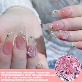 3D Nail Charms, 400 Pcs Multi Shapes Butterfly Flower Bear Bow Heart Nail Art Charms Nail Rhinestones Gems Nail Pearls for Nail Art Decoration Jewelry Accessories DIY Crafts (Mixed-Aurora Pink)