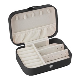 Aitoubil Travel Jewelry Box,Portable PU Leather Jewelry Travel Display Organizer Storage Case for Girls Womens Earring,Rings,Necklaces,Bracelets (Pink) (Black)