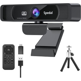 Spedal 4K Webcam with Microphone and Tripod, HD Web Camera with 120°Field of View and Remote Control for Meetings Streaming, Compatible with Skype Zoom Facetime, USB Port for PC Mac Laptop Deskt