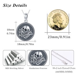 JFASHOP Medallion Skull Chain Men's 925 Sterling Silver Amulet Photo Locket Necklace Skull Pendant Skull Punk Skull Jewellery Mother's Day Gifts for Women Girls Children, Sterling Silver, Moonstone