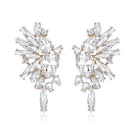 EVER FAITH Crystal Fashion Statement Cluster Earrings, Art Deco Marquise Teardrop Dangle Earrings for Women Clear Gold-Tone