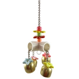 Hypeety Bird Bells Toy Hanging Cage Bell with Sweet Sound Colorful Wood Beads Bells for Lovebirds African Greys Cockatoo Macaw Parakeet Cage Hanging Perch Toy (Bell Toy-4 bells)