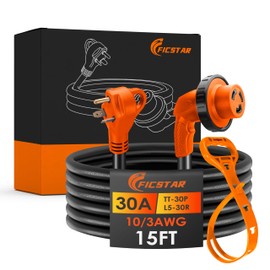 Ficstar 30 Amp RV Extension Cord,15 ft,Heavy Duty Generator Extension Cord with LED Power Indicator,30 AMP Female 90° Twist Lock Adapter with Reverse Polarity Lamp,NEMA TT-30P to L5-30R,120V/125V