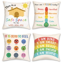 COZZSNUGE Calming Corner Cushion Covers Sun Rainbow Kids Velvety Decorative Pillowcases for Sofa Bed Home Classroom Reading Corner 45 x 45 cm Set of 4