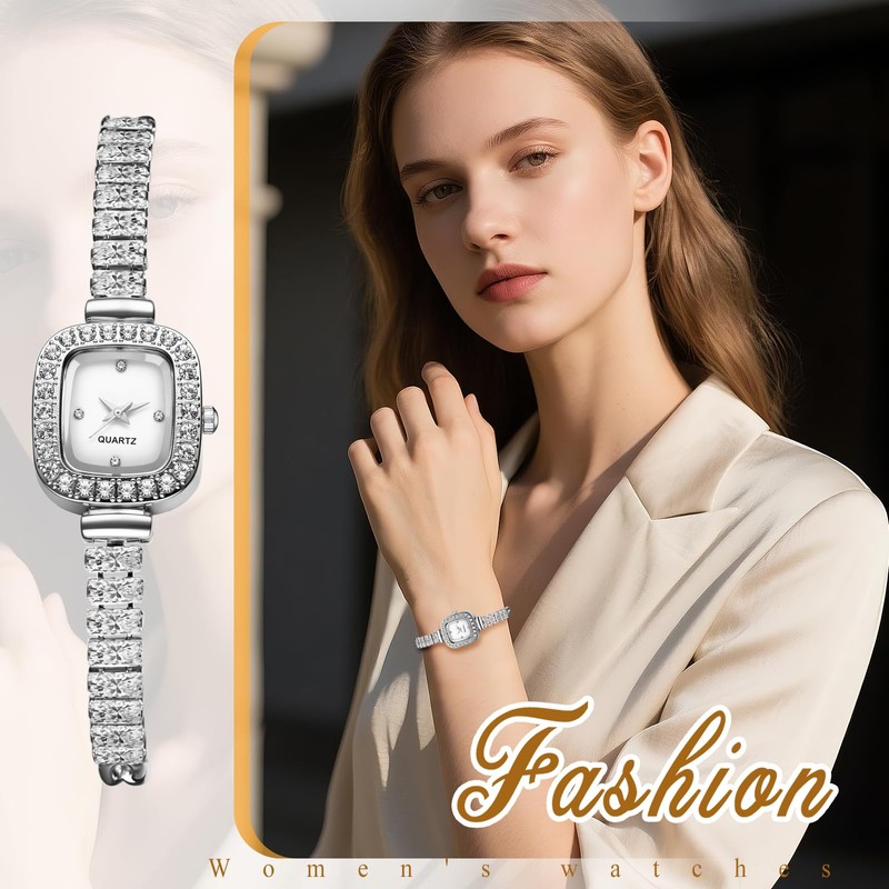 Avaner Women's Square Wrist Watches: Ladies Elegant Rhinestones Slim Strap