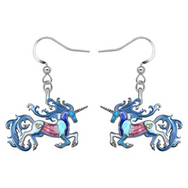 LONYOO Enamel Fantasy Unicorn Earrings Dangle Zinc Alloy Unicorn Horse Earrings for Women Girls Charms Gifts (Blue)