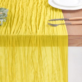 LINXTAR Yellow Cheesecloth Table Runner 10ft Vintage Rustic Gauze Table Runner 122x35 Inches Boho Elegant Decoration for Birthday Party Wedding Baby Shower Brunch Tea Party Photo Background
