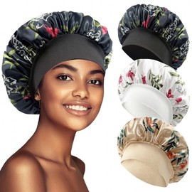 Women's Hot-Selling Printed Satin Hair Protection Sleeping Cap - Stretch Wide Free Size Sauna Hair Cap Color No. 15 30ea