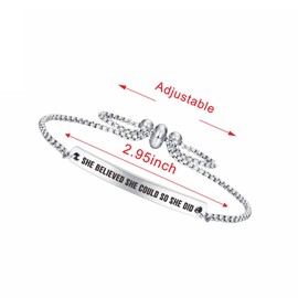 FALOGI Graduation Gift for Her Women - She Believed She Could So She Did - Stainless Steel Bracelet for Women Girls, Best Friend Bracelet Jewellery for Her