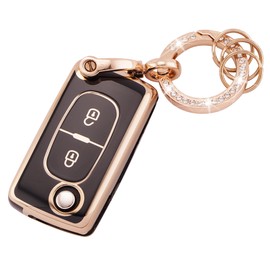 Koaudb Koaudb for Peugeot Key Cover 2 Buttons Fit for Peugeot 107 207 307 307S 308 407 607 807 3008 5008 Citroen C2 C3 C4 C5 C6 C8 Xsara Flip Folding Car Key Case Shell with Bling Key Ring(R-Pgt-2F-B)
