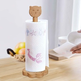 Cat Paper Towel Holder Fits Small Size Paper Towel Rolls Up to 9.84'', Cute Kitchen Papers Towel Wooden Stand, Bathroom & Toilet Paper Towel Roll Dispenser, Kawaii & Funny Animal Kitchen Accessories