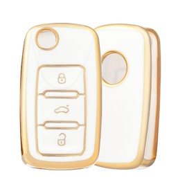 OFF WE GO OFF WE GO Autoschlssel Hlle Schlsselhlle Cover fr VW Volkswagen Golf 4 5 6 Polo Tiguan Passat Beetle Touran Skoda Seat Ibiza4 Altea Leon TPU Schlsselcover Schlssel Schutz Geh?use, Wei? Gold