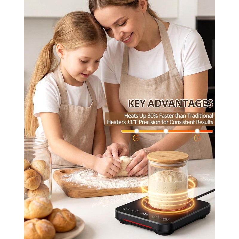 Sourdough Starter Warmer, Precise 1°F Control, 12H Timer, for Home