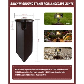 10 Pack 8'' Landscape Light Stakes, 1/2" NPT Thread ABS Light Spikes, Outdoor Ground Stakes with Side Wire Way, Garden Yard Replacement Stake for Landscape Lighting/Pathway Lights/Spotlights
