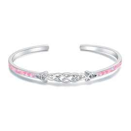 WINNICACA Bracelet for Women Sterling Silver Cuff Bracelets Adjustable Open Bangle Irish Celtic knot Pink Opal Jewellery Ladies Birthday Gifts for Her