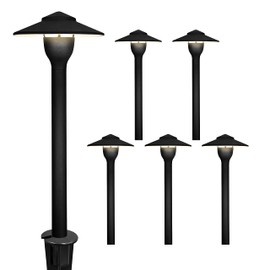 GKOLED 6-Pack Aluminum Pathway Lights, Low Voltage LED Landscape Path Light, 9-15V AC/DC Outdoor Walkway Lighting with 3W 3000K Integrated LED Chips for Yard Lawn, Ground Stake, Black