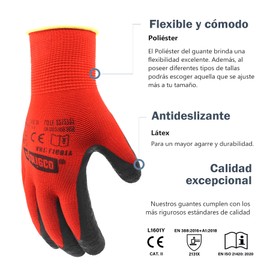 EXBRIECO Pack 12 or Pack 1, Protective Gloves, For Gardening and Work, Polyester and Latex, Anti-tear, Tear Resistant, Different Colors, Different Sizes.