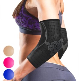 Sparthos Elbow Compression Sleeves (Pair) – Tendonitis Elbow Brace Golfer's Tennis Elbow Support for Men and Women – Protect in Sports Golf Bowling Volleyball Gym Workout Weightlifting (Black-XL)