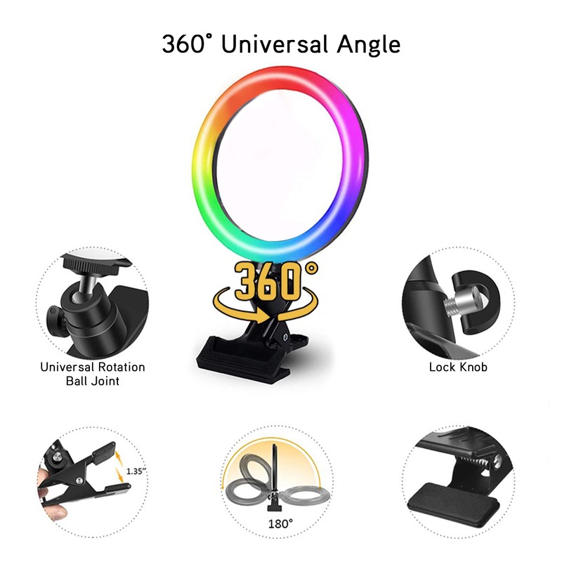 16cm LED USB Circle Light RGB Fill Light with Clamp