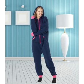 Unpifolov Men Women Jumpsuit Unisex Adult Home Pajamas Long Sleeve Hooded Zip Sportwear Royal Blue-Pink Zip M