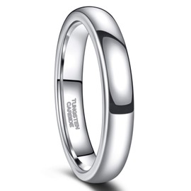 Greenpod 4mm Tungsten Rings for Women High Polished Plain Dome Silver Classic Wedding Band Comfort Fit Size 5