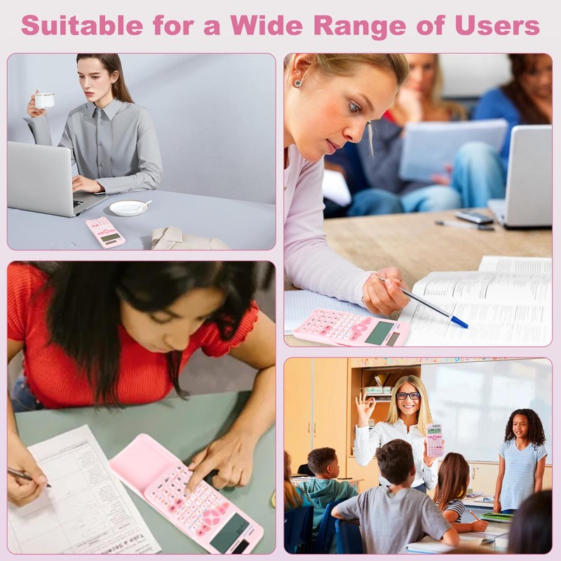 Rudnia Scientific Calculators,Rudnia Pink Solar Calculators with 4-line Display,10+2 Digits