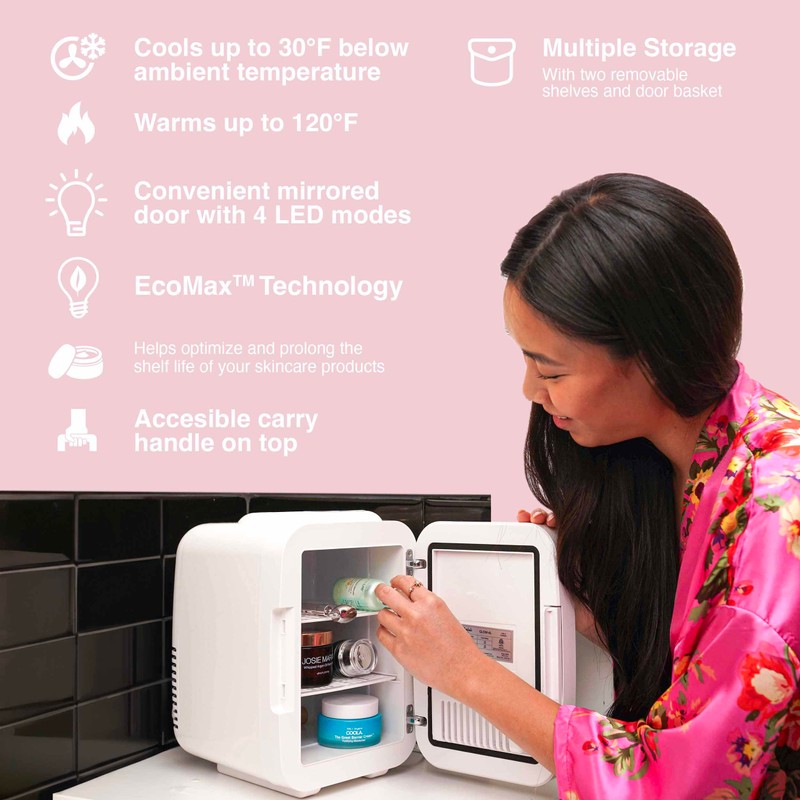 Cooluli CL4L2WM-E Glow 4L Mini Fridge, 4 Liter, White Mirror