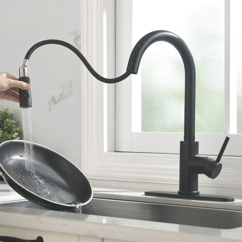 RULIA Matte Black Kitchen Faucet, Black Faucet, Kitchen Sink Faucet,