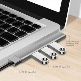 LogiLink UA0437 Ultraslim 4-Port USB Hub (USB-C Connection) Made of Aluminium with up to 18 W, Ports: 1x USB 3.0 Type-A, 3 x USB 2.0 Type-A