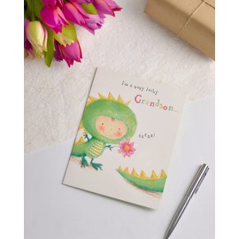 UK Greetings Mother's Day Card from Grandson With Envelope - Sweet Dinosaur Design, Green