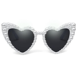 FADXIN Heart Shaped Sunglasses for Women Vintage Cat Eye Mod Style Retro Glasses Party Shopping Favors (Pearl White)