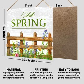 Hello Spring Sign for Front Door Decor, Spring Wooden Sign for Porch Door, Farmhouse Welcome Spring Sign for Home Kitchen Office Living Room Decoration