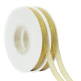 Glitter Metallic Gold Ribbon 1/4" 25 Yards 2 Rolls, Sparkly Fabric Ribbon Perfect for Crafts, Sewing, Gift Package Wrapping and Christmas