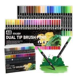 Felt Tip Pens for Adults, Brush Pen Set, 48 Colours, Dual Tip Brush Pens, Watercolour Marker, 0.5/3.8 mm Waterproof Dual Tip Marker, Markers for Colouring Book, Watercolour Pencils for Children and