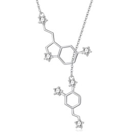PELOVNY Serotonin Necklace 925 Sterling Silver Happiness Dopamine Molecule Lariat Y Necklace Science Jewelry Chemistry Gifts for Women Mom Wife Her BFF, Sterling Silver, non