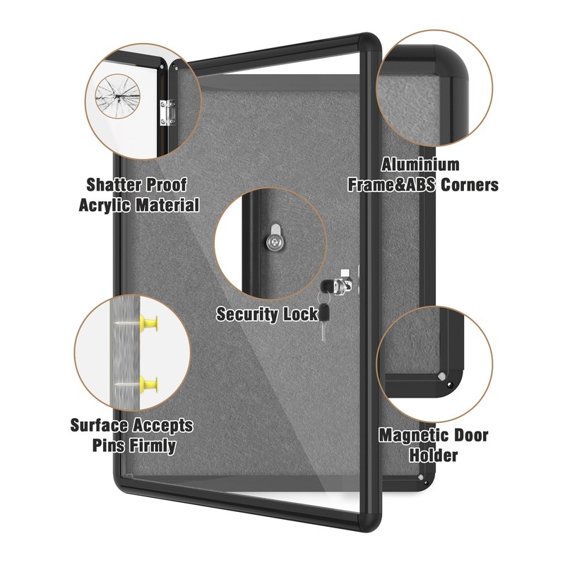 Mifuro 26"x20" Enclosed Bulletin Board, Lockable Weather-Resistant Aluminum Cork Noticeboard