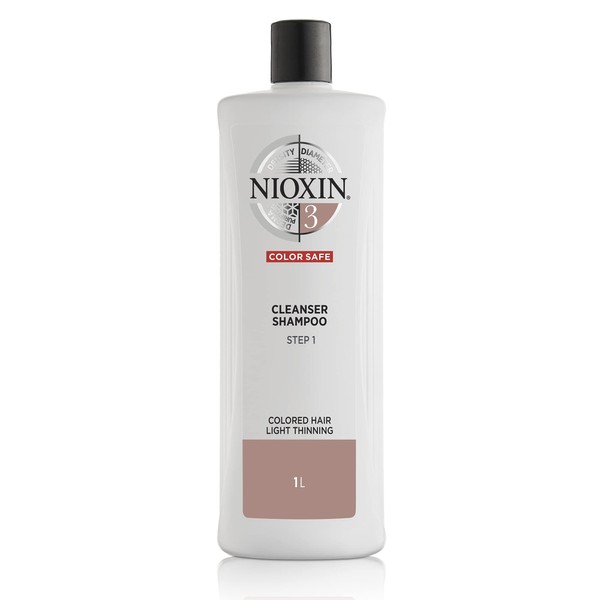 Nioxin System 3 Scalp Cleansing Shampoo with Peppermint Oil, Treats Dry and Sensitive Scalp, Dandruff Relief and Anti-Hair Breakage, For Color Treated Hair with Light Thinning, 33.8 fl oz
